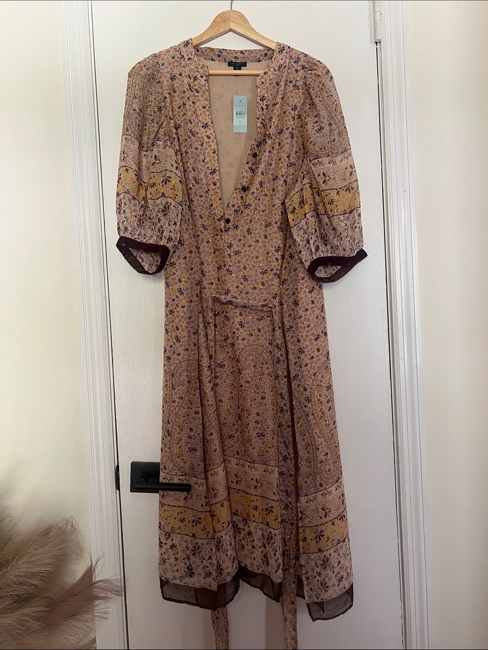 Ann Taylor Boho Floral Midi Dress in Dusty Rose